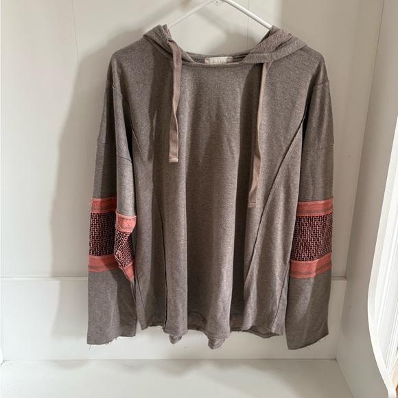 Altar'd State Tops - Altar'd State Taupe and Coral Hooded Sweater